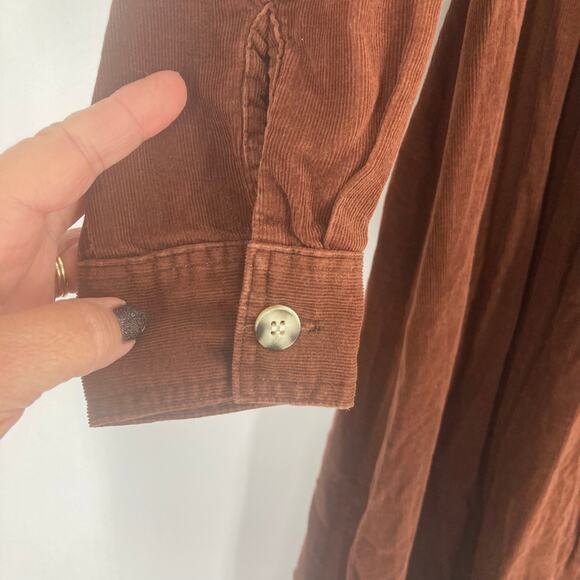 Fads Vintage Corduroy Velour Maxi Long Sleeve Dress Brown Country Western Small - Picture 4 of 13